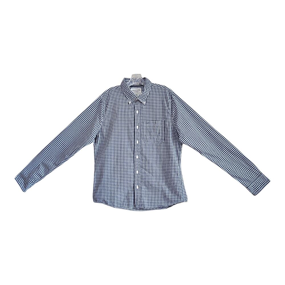 ABERCROMBE & FITCH Men's XXL Shirt Muscle Blue White Check Button Down Preppy 46